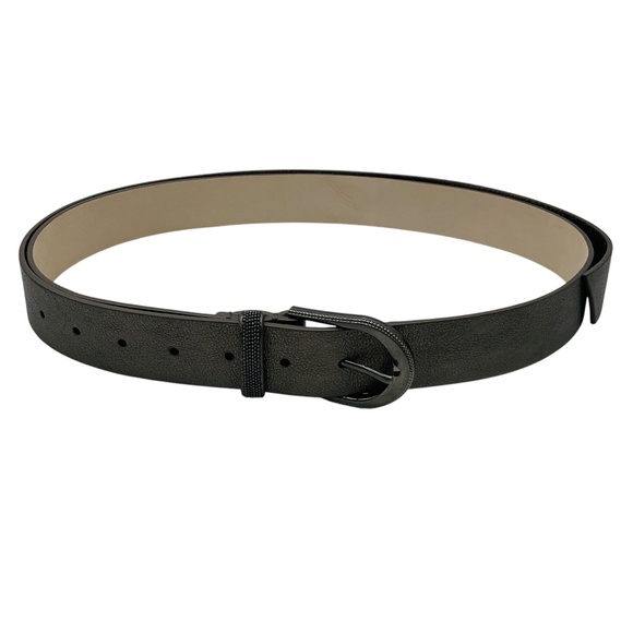 BRUNELLO CUCINELLI GUNMETAL METALLIC MONILI BEAD EMBELLISHED LEATHER BELT